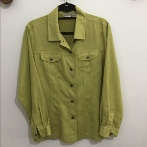 Chico's Blouse Size 2 Green Chartreuse Soft Polyester Faux Suede